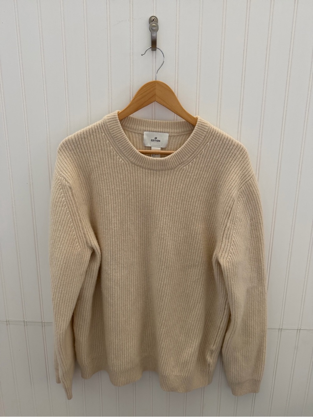 H&M Edition - Premium Knitwear Cashmere/Wool Blend Cream Ribbed Crewneck Sweater
